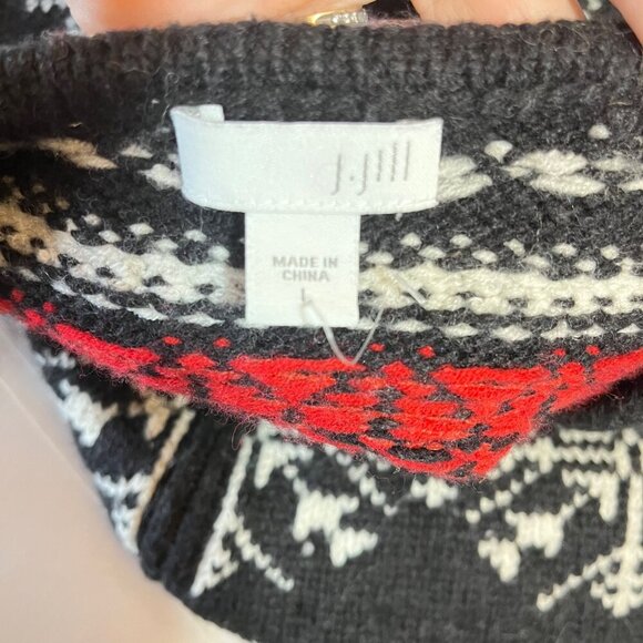 J.Jill  Deer Valley Holiday Reindeer Wool Full‎ Zip Sweater Women's Size Large - Picture 3 of 6
